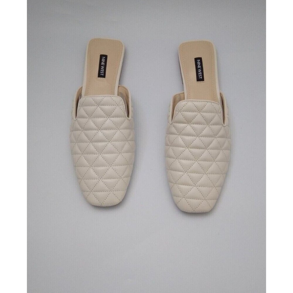 Nine West Women's Quilted Slip-On Mules Cream Square-Toe Design Size 7.5